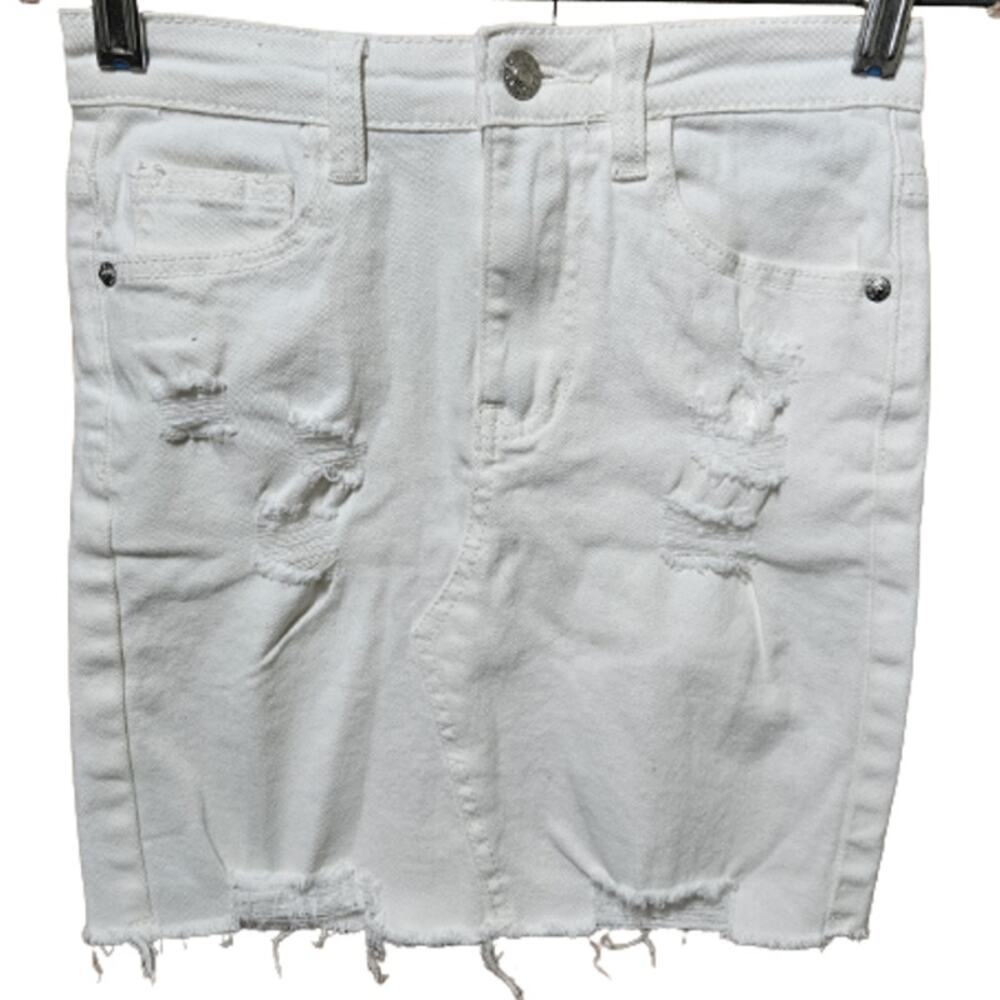 White Denim Distressed Mini Skirt Size 2 New with Tag